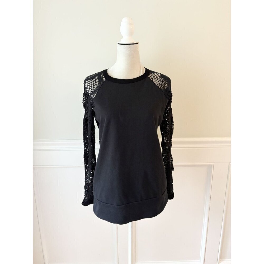 Black Lace Sleeve Sweatshirt S EUC